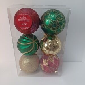 Ashland Shatterproof Ornaments‎ Christmas Noel 6 Piece NEW Approx 4"